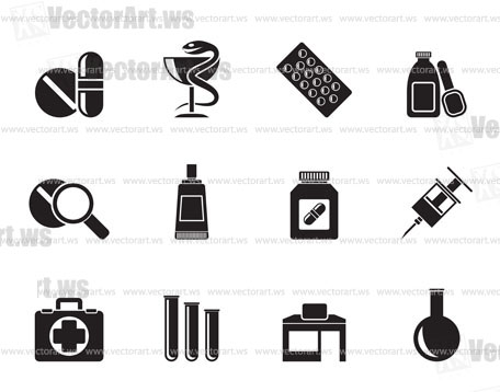 Silhouette Pharmacy and Medical icons - vector icon set