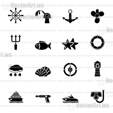 Silhouette Marine and sea icons - vector icon set