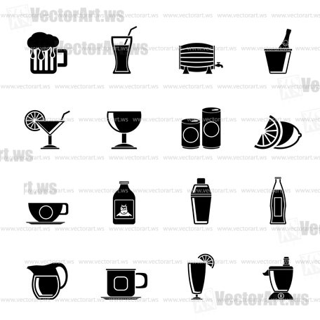 Silhouette beverages and drink icons - vector  icon set
