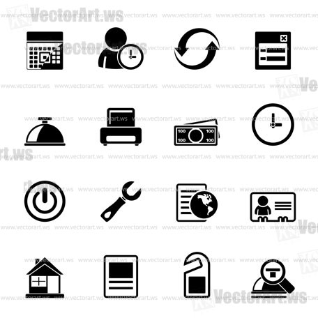 Silhouette reservation and hotel icons - vector icon set