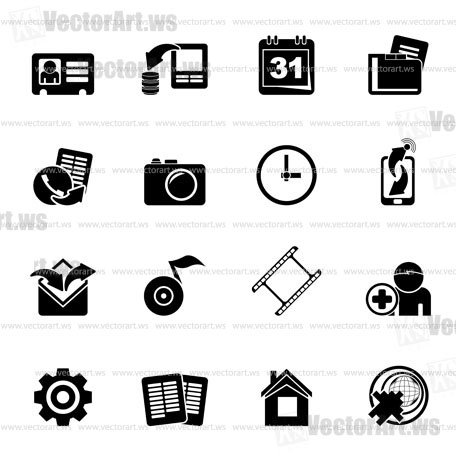 Silhouette Mobile phone menu icons - vector icon set