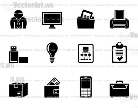 Silhouette Business and office equipment icons - vector icon set