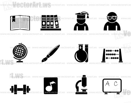 Silhouette school and education icons - vector icon set