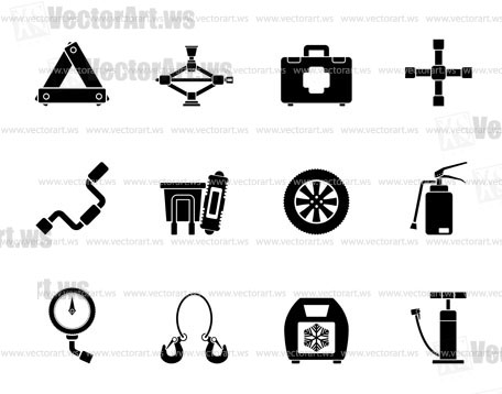 Silhouette car and transportation equipment icons - vector icon set