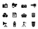 Silhouette Photography equipment and tools icons - vector icon set