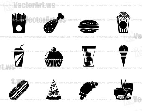 Silhouette fast food and drink icons - vector icon set