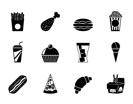 Silhouette fast food and drink icons - vector icon set