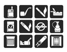 Silhouette Smoking and cigarette icons - vector icon set