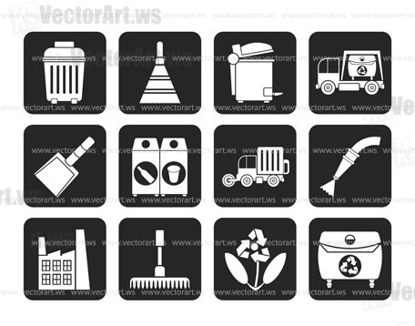 Silhouette Cleaning Industry and environment Icons - vector icon set