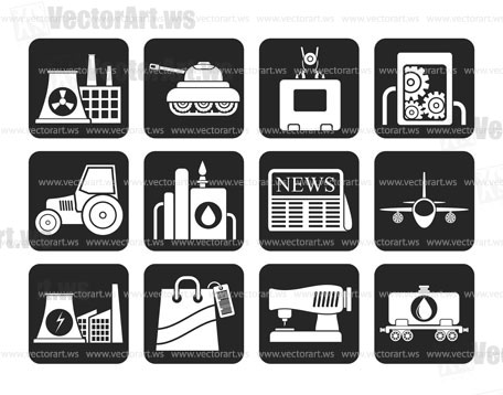 Silhouette Business and industry icons - vector icon set