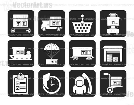 Silhouette Logistic, cargo and shipping icons - vector icon set