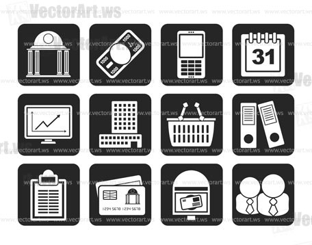 Silhouette Business and finance icons - vector icon set