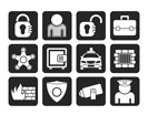 Silhouette social security and police icons - vector icon set