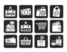 Silhouette shopping and retail icons - vector icon set