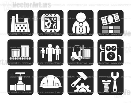 Silhouette Business, factory and mill icons - vector icon set