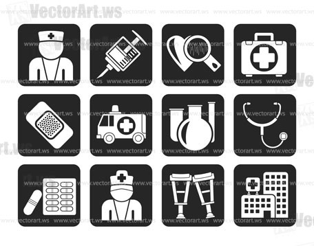 Silhouette Medicine and healthcare icons - vector icon set