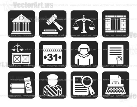 Silhouette Justice and Judicial System icons - vector icon set
