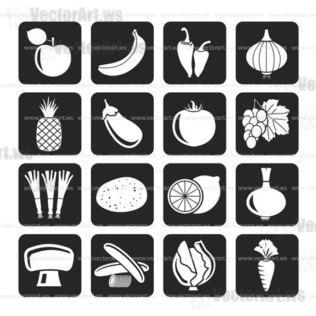Silhouette Different kind of fruit and vegetables icons - vector icon set