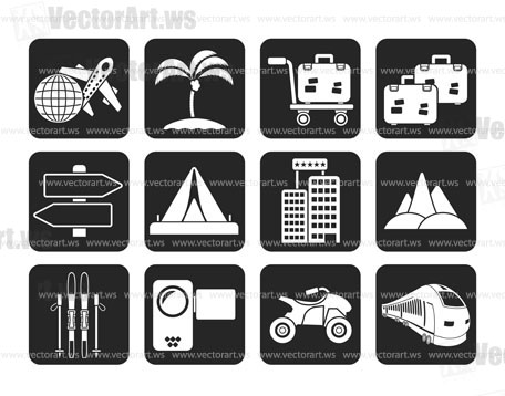 Silhouette Holiday travel and transportation icons - vector icon set