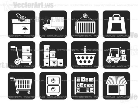 Silhouette Storage, transportation, cargo and shipping icons - vector icon set