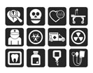 Silhouette Medicine and hospital equipment icons - vector icon set