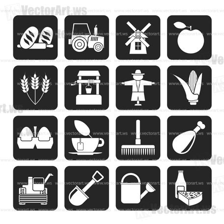 Silhouette Agriculture and farming icons - vector icon set