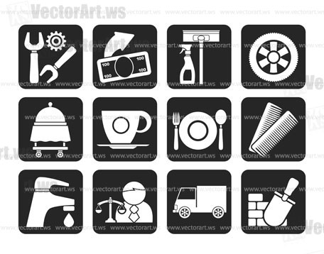 Silhouette Services and business icons - vector icon set