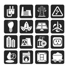 Silhouette power, energy and electricity icons - vector icon set