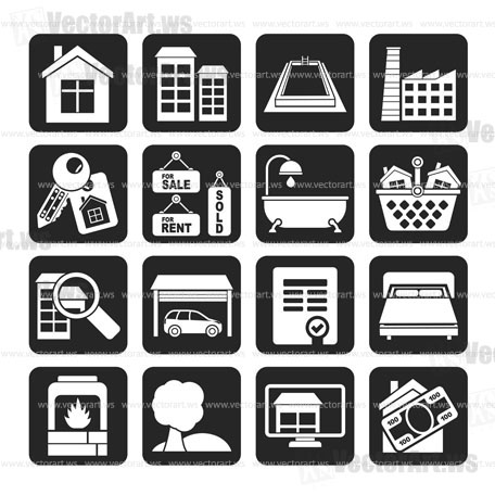 Silhouette Real Estate objects and Icons - Vector Icon Set