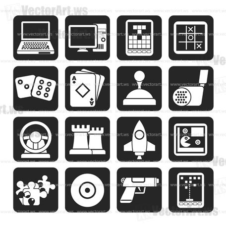 Silhouette Computer Games tools and Icons - vector icon set