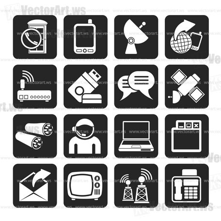 Silhouette Communication, connection  and technology icons - vector icon set