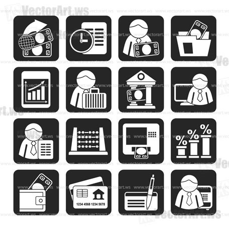 Silhouette Bank and Finance Icons - Vector Icon Set