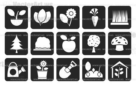 Silhouette Different Plants and gardening Icons - vector icon set