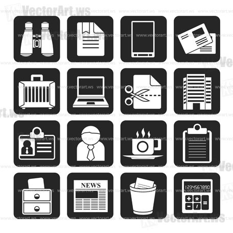 Silhouette Business and office elements icons - vector icon set