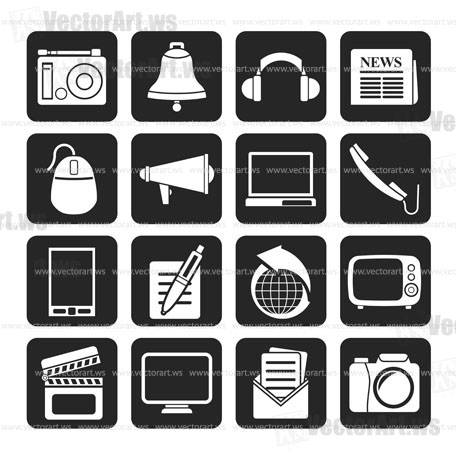 Silhouette Communication and media icons - vector icon set