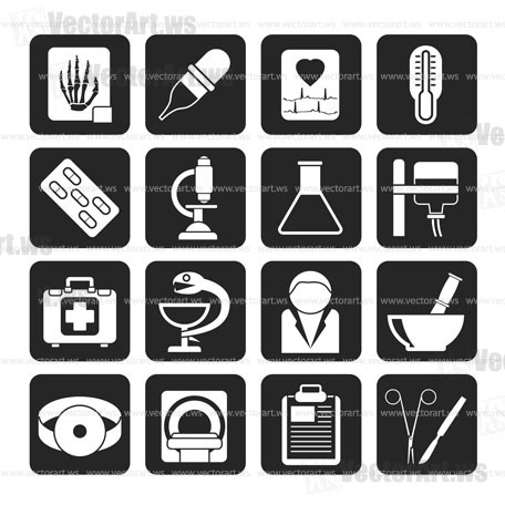 Silhouette Healthcare and Medicine icons - vector icon set