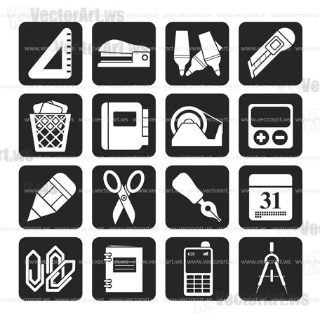 Silhouette Business and office objects icons - vector icon set