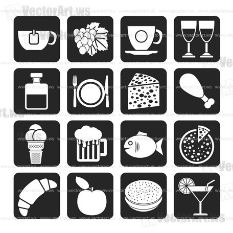 Silhouette Food, Drink and beverage icons - vector icon set