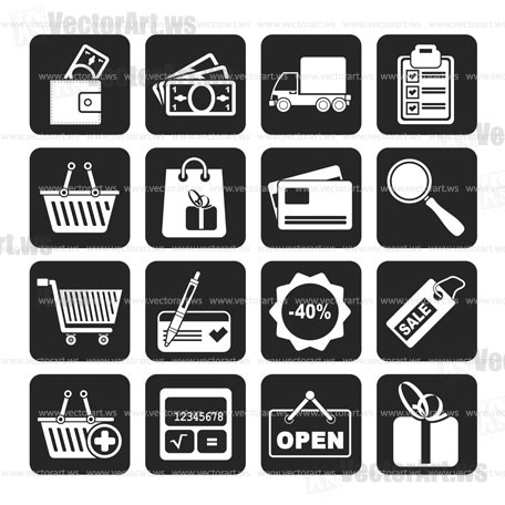 Silhouette Shopping and website icons - vector icon set