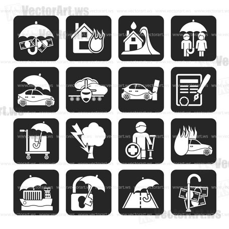 Silhouette Insurance and risk icons - vector icon set