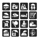 Silhouette Insurance and risk icons - vector icon set