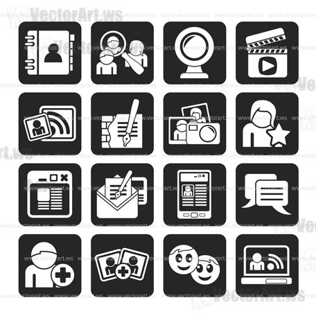 Silhouette social networking and communication icons - vector icon set