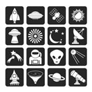 Silhouette astronautics, space and universe icons - vector icon set