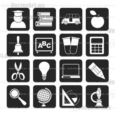 Silhouette education and school icons - vector icon set