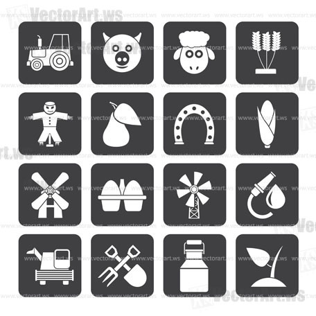 Silhouette Agriculture and farming icons - vector icon set