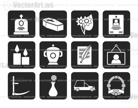 Silhouette funeral and burial icons - vector icon set