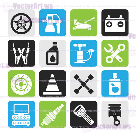 Silhouette Transportation and car repair icons - vector icon set