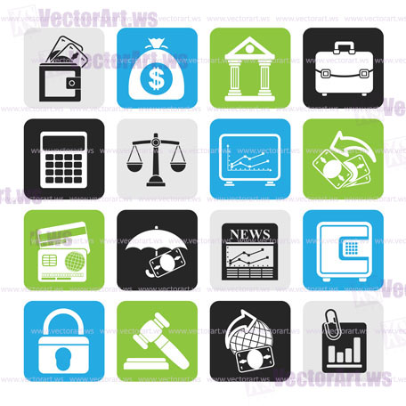 Silhouette Business, finance and bank icons - vector icon set