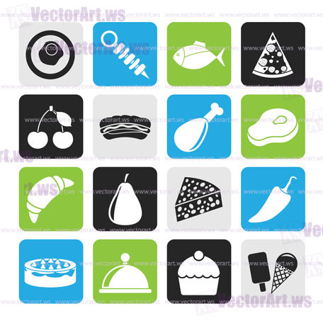 Silhouette Different kind of food icons - vector icon set