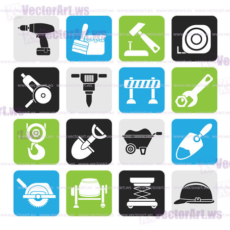 Silhouette building and construction icons - vector icon set